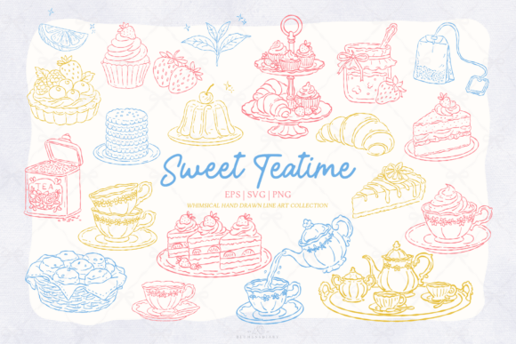 Download Afternoon Tea Desserts Line Art Clipart - Line art clipart Collection