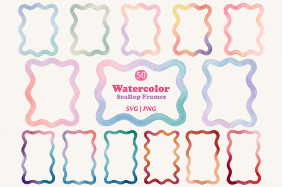 Download Watercolor Scallop Frames Bundle - Frame Collection