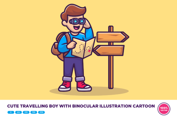 Download Cute Travelling Boy with Binocular - Premium Resources