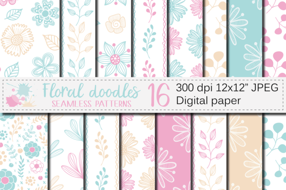 Download Aqua Blue and Pink Floral Digital Paper - Blue and pink Collection