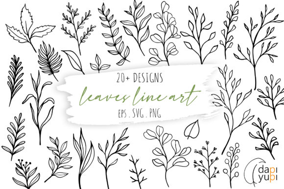 Download Botanical Line Art Clipart. Floral Set - Line art clipart Collection