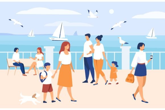 Download People Walking on Seaside Quay. Tourist - Tourist Collection