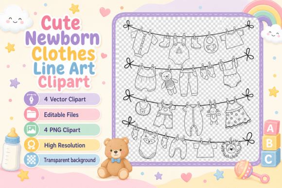 Download Cute Newborn Clothes Line Art Clipart - Line art clipart Collection