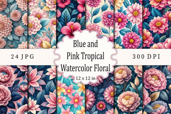 Download Blue and Pink Tropical Watercolor Floral - Blue and pink Collection